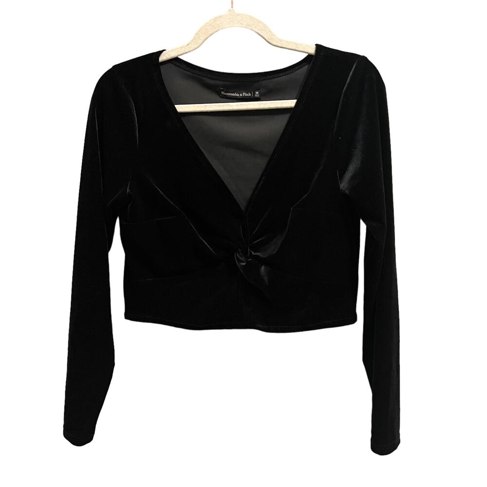 Abercrombie & Fitch crop top | black velvet velour | long sleeve | AF | Medium